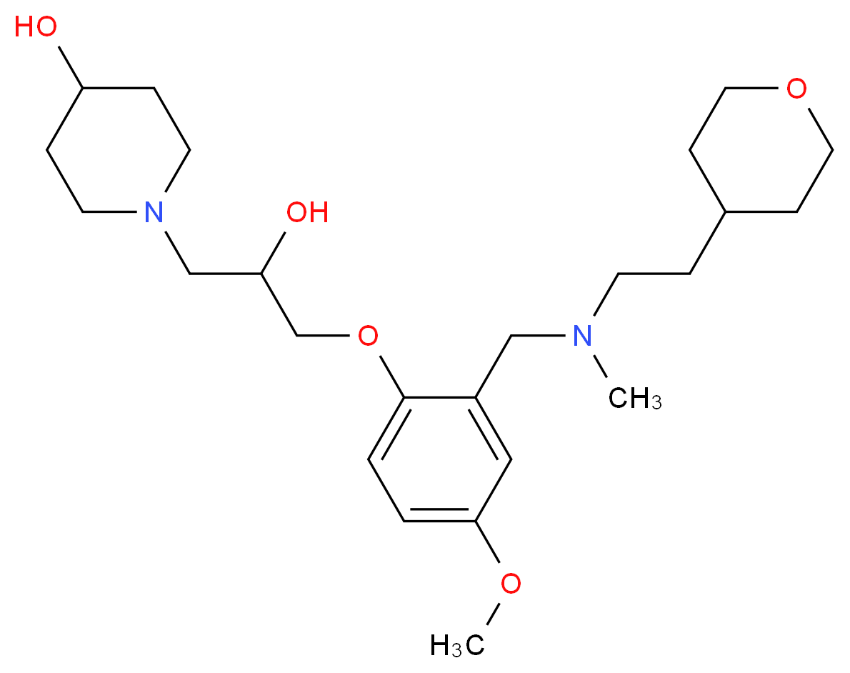 1-{2-hydroxy-3-[4-methoxy-2-({methyl[2-(tetrahydro-2H-pyran-4-yl)ethyl]amino}methyl)phenoxy]propyl}-4-piperidinol_分子结构_CAS_)