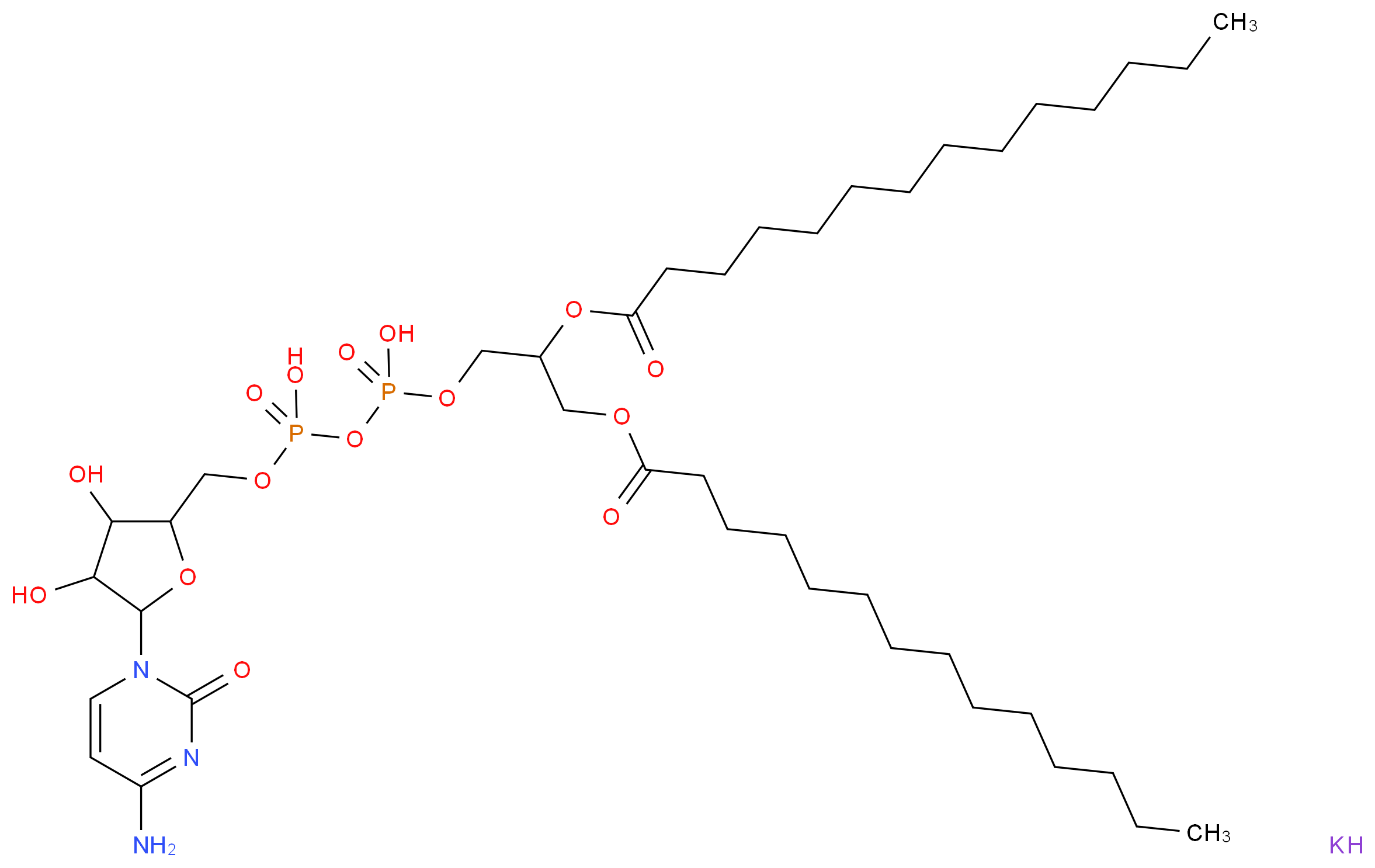 1,2-Dimyristoyl-sn-glycerol-3-(5′-diphosphocytidine) potassium salt_分子结构_CAS_138879-82-0)