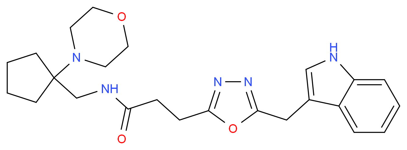3-[5-(1H-indol-3-ylmethyl)-1,3,4-oxadiazol-2-yl]-N-{[1-(4-morpholinyl)cyclopentyl]methyl}propanamide_分子结构_CAS_)