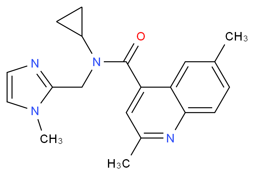 N-cyclopropyl-2,6-dimethyl-N-[(1-methyl-1H-imidazol-2-yl)methyl]quinoline-4-carboxamide_分子结构_CAS_)