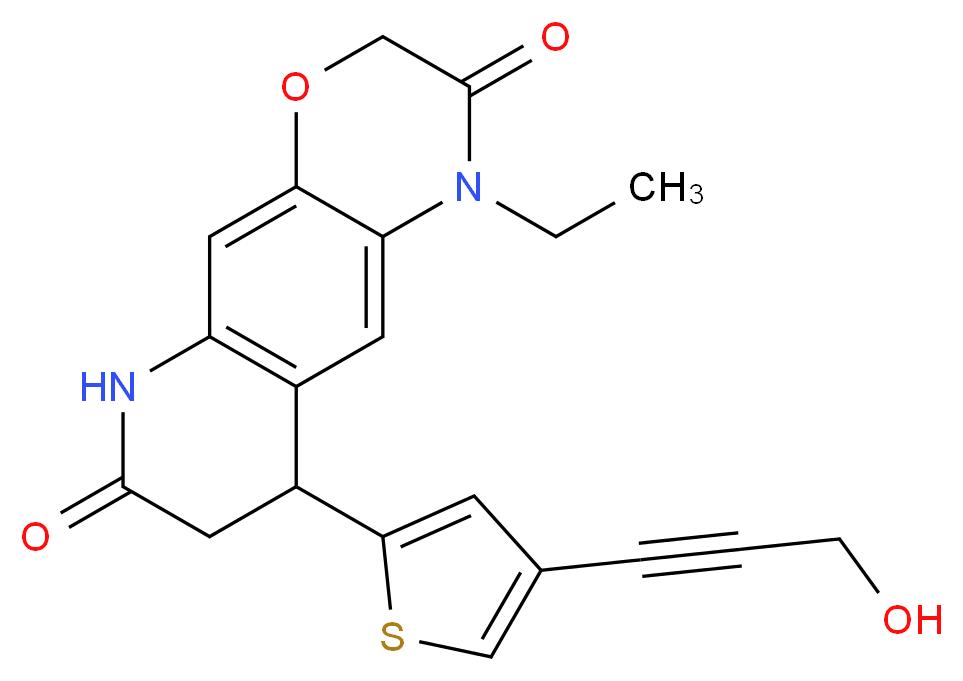 1-ethyl-9-[4-(3-hydroxyprop-1-yn-1-yl)-2-thienyl]-8,9-dihydro-1H-[1,4]oxazino[3,2-g]quinoline-2,7(3H,6H)-dione_分子结构_CAS_)