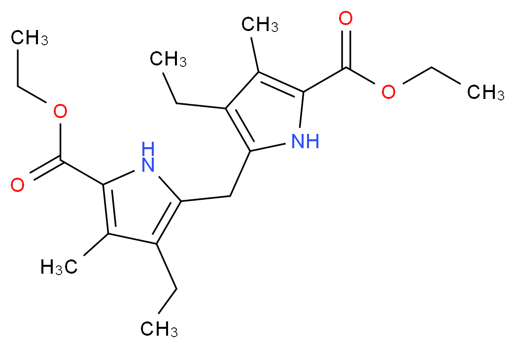 ethyl 5-{[5-(ethoxycarbonyl)-3-ethyl-4-methyl-1H-pyrrol-2-yl]methyl}-4-ethyl-3-methyl-1H-pyrrole-2-carboxylate_分子结构_CAS_6305-93-7