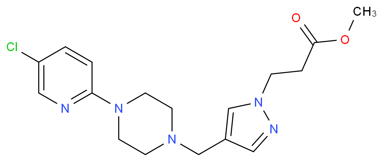 methyl 3-(4-{[4-(5-chloro-2-pyridinyl)-1-piperazinyl]methyl}-1H-pyrazol-1-yl)propanoate_分子结构_CAS_)