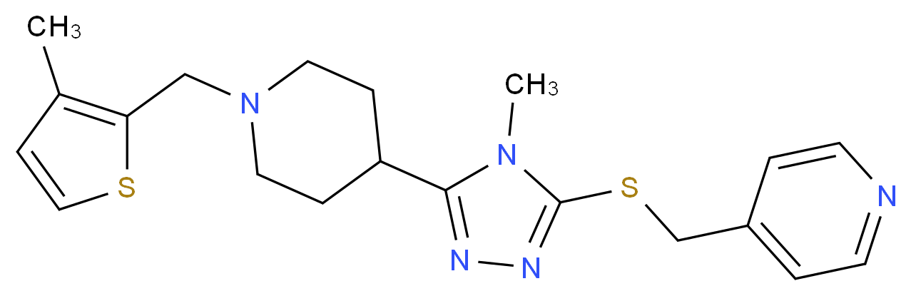 4-{[(4-methyl-5-{1-[(3-methyl-2-thienyl)methyl]-4-piperidinyl}-4H-1,2,4-triazol-3-yl)thio]methyl}pyridine_分子结构_CAS_)