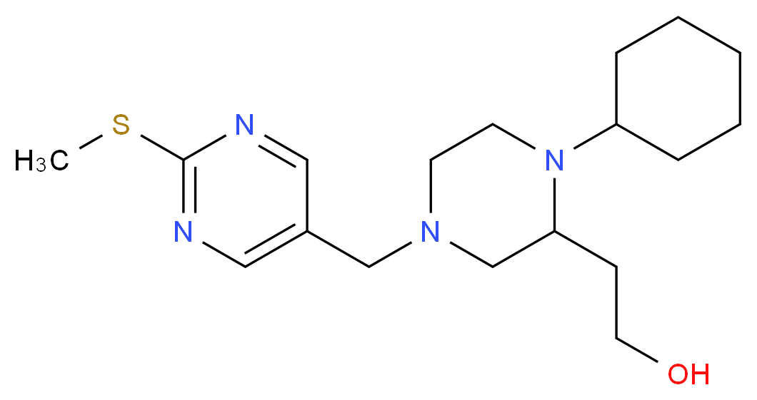 2-(1-cyclohexyl-4-{[2-(methylthio)-5-pyrimidinyl]methyl}-2-piperazinyl)ethanol_分子结构_CAS_)
