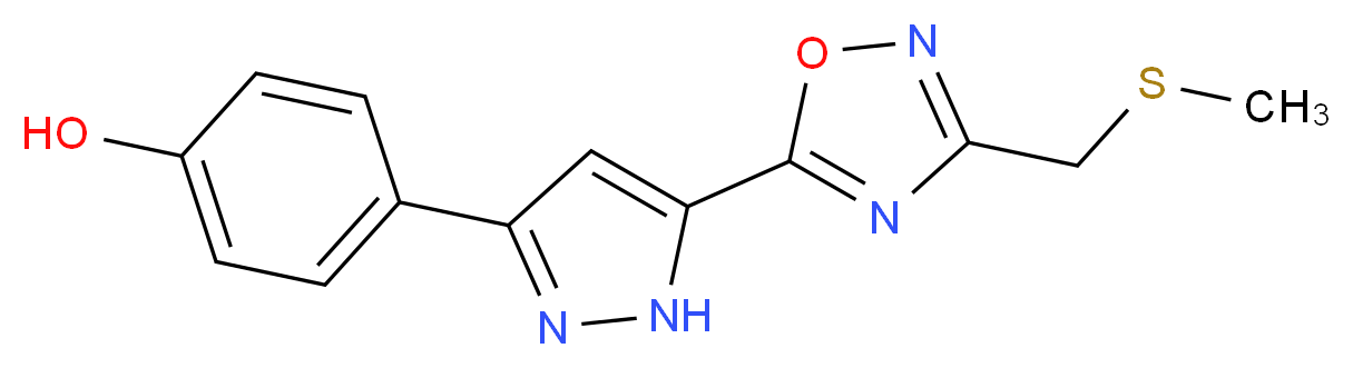 4-(5-{3-[(methylthio)methyl]-1,2,4-oxadiazol-5-yl}-1H-pyrazol-3-yl)phenol_分子结构_CAS_)