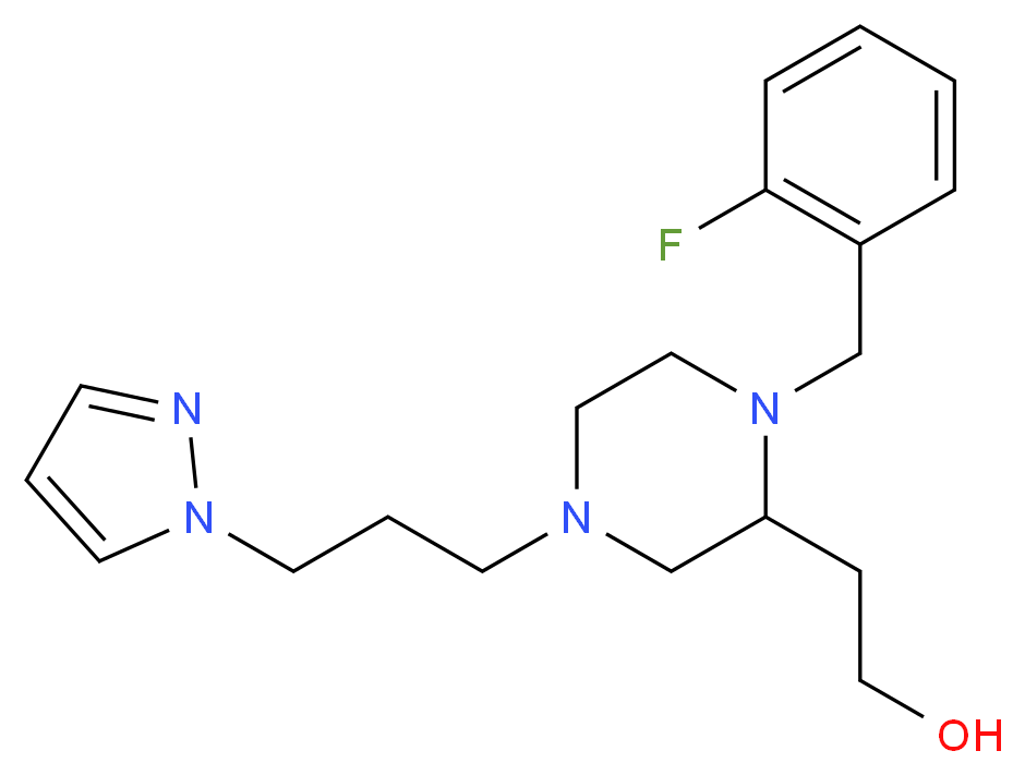 2-{1-(2-fluorobenzyl)-4-[3-(1H-pyrazol-1-yl)propyl]-2-piperazinyl}ethanol_分子结构_CAS_)