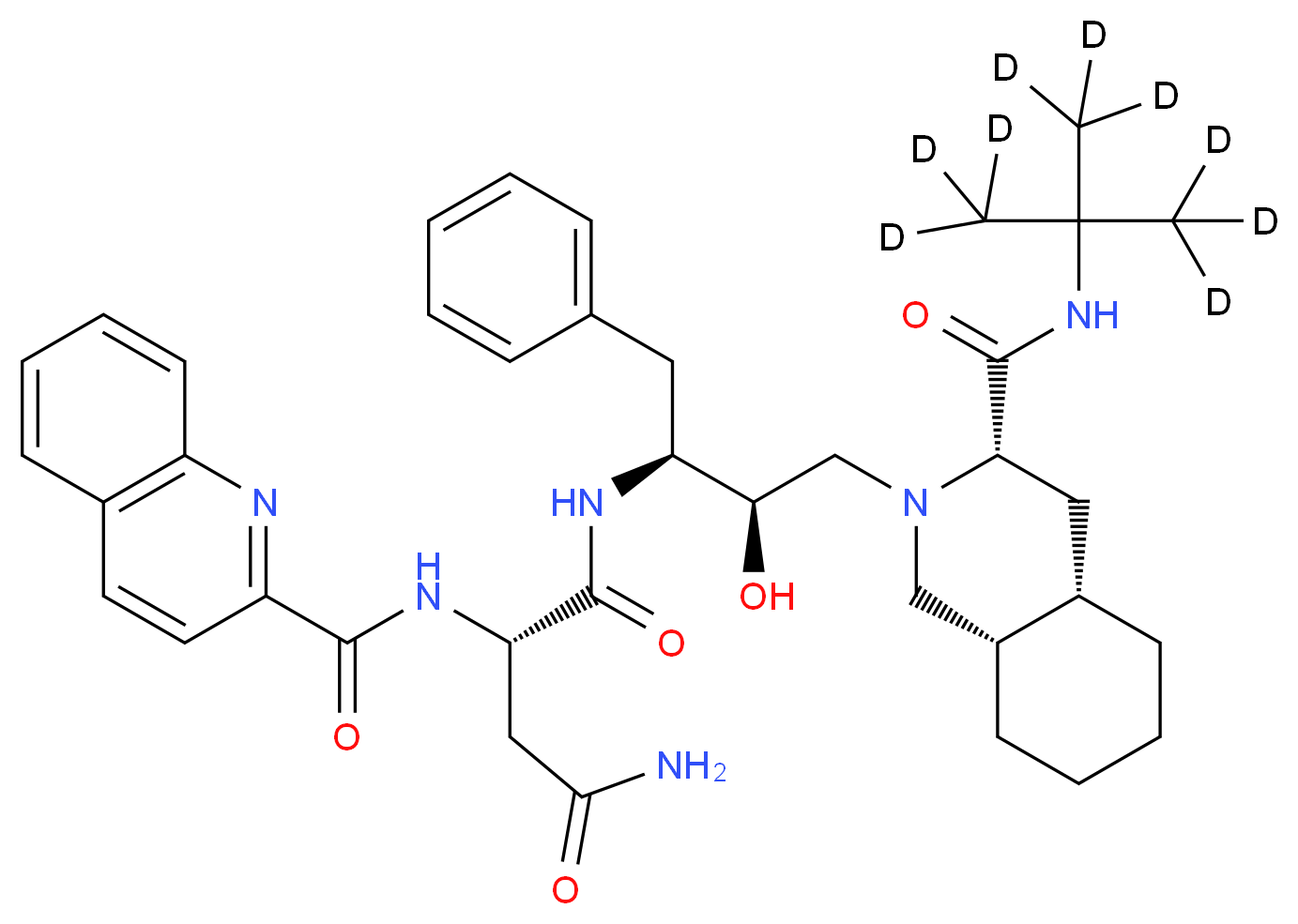 (2S)-N-[(2S,3R)-4-[(3S,4aS,8aS)-3-{[2-(<sup>2</sup>H<sub>3</sub>)methyl(<sup>2</sup>H<sub>6</sub>)propan-2-yl]carbamoyl}-decahydroisoquinolin-2-yl]-3-hydroxy-1-phenylbutan-2-yl]-2-(quinolin-2-ylformamido)butanediamide_分子结构_CAS_1356355-11-7