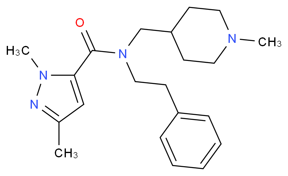 1,3-dimethyl-N-[(1-methyl-4-piperidinyl)methyl]-N-(2-phenylethyl)-1H-pyrazole-5-carboxamide_分子结构_CAS_)