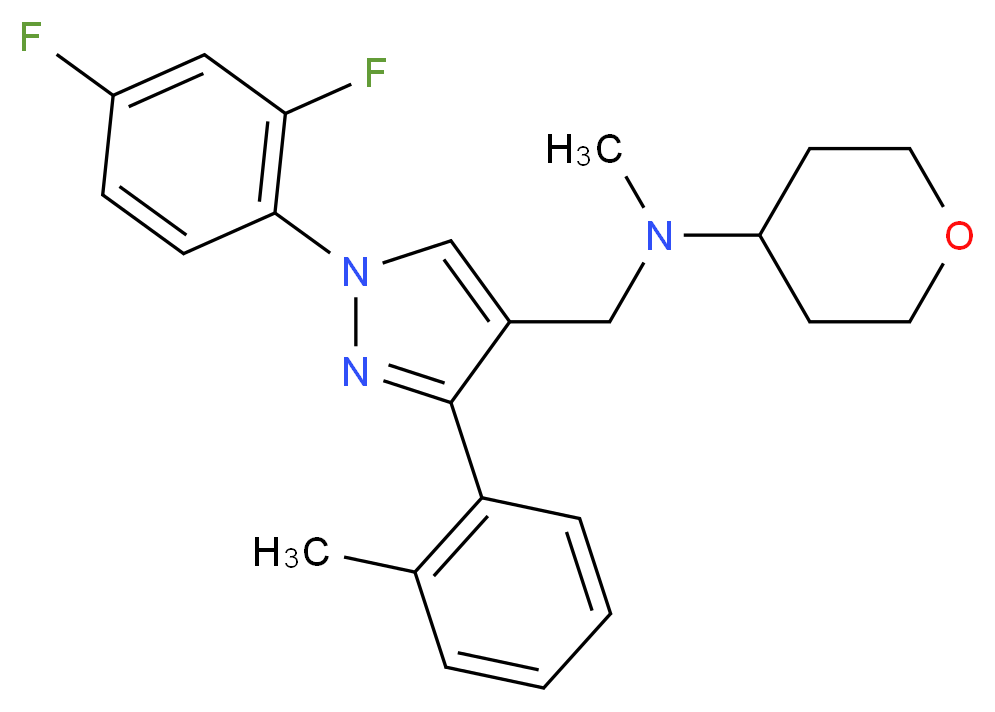 N-{[1-(2,4-difluorophenyl)-3-(2-methylphenyl)-1H-pyrazol-4-yl]methyl}-N-methyltetrahydro-2H-pyran-4-amine_分子结构_CAS_)