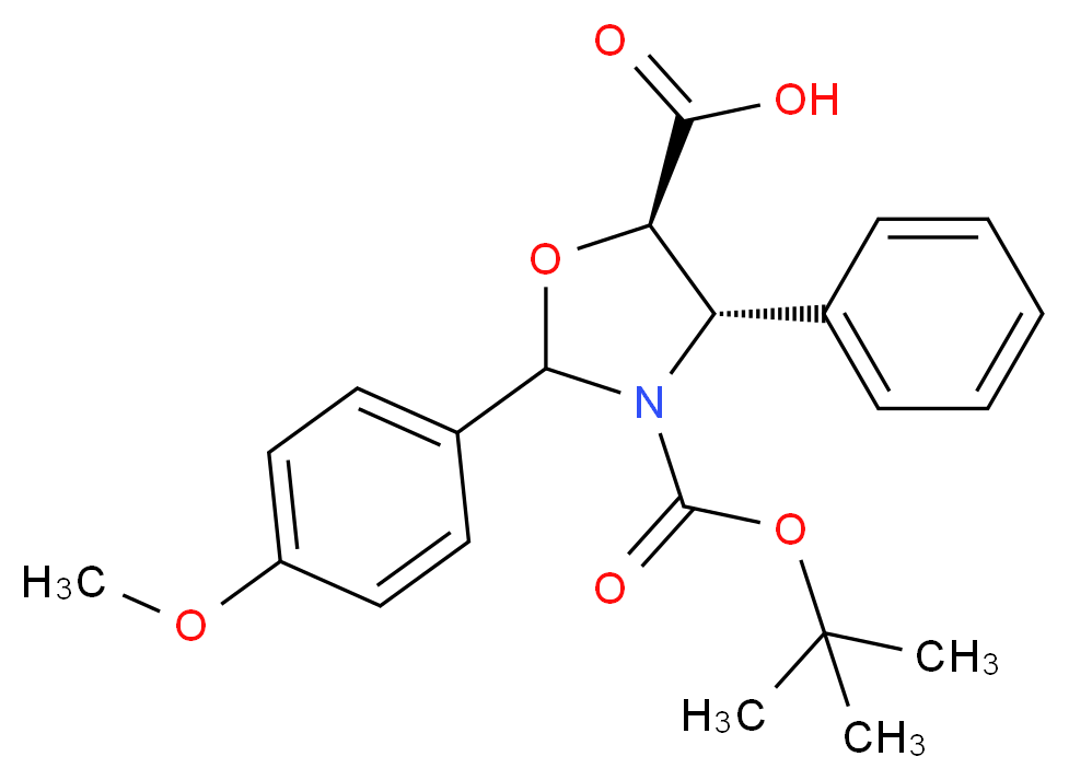 (4S,5R)-3-[(tert-butoxy)carbonyl]-2-(4-methoxyphenyl)-4-phenyl-1,3-oxazolidine-5-carboxylic acid_分子结构_CAS_196404-55-4