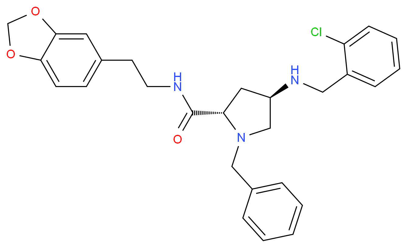(4R)-N-[2-(1,3-benzodioxol-5-yl)ethyl]-1-benzyl-4-[(2-chlorobenzyl)amino]-L-prolinamide_分子结构_CAS_)