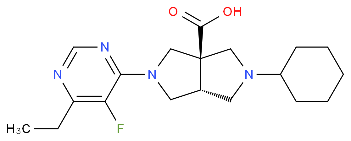 (3aR*,6aR*)-2-cyclohexyl-5-(6-ethyl-5-fluoropyrimidin-4-yl)hexahydropyrrolo[3,4-c]pyrrole-3a(1H)-carboxylic acid_分子结构_CAS_)