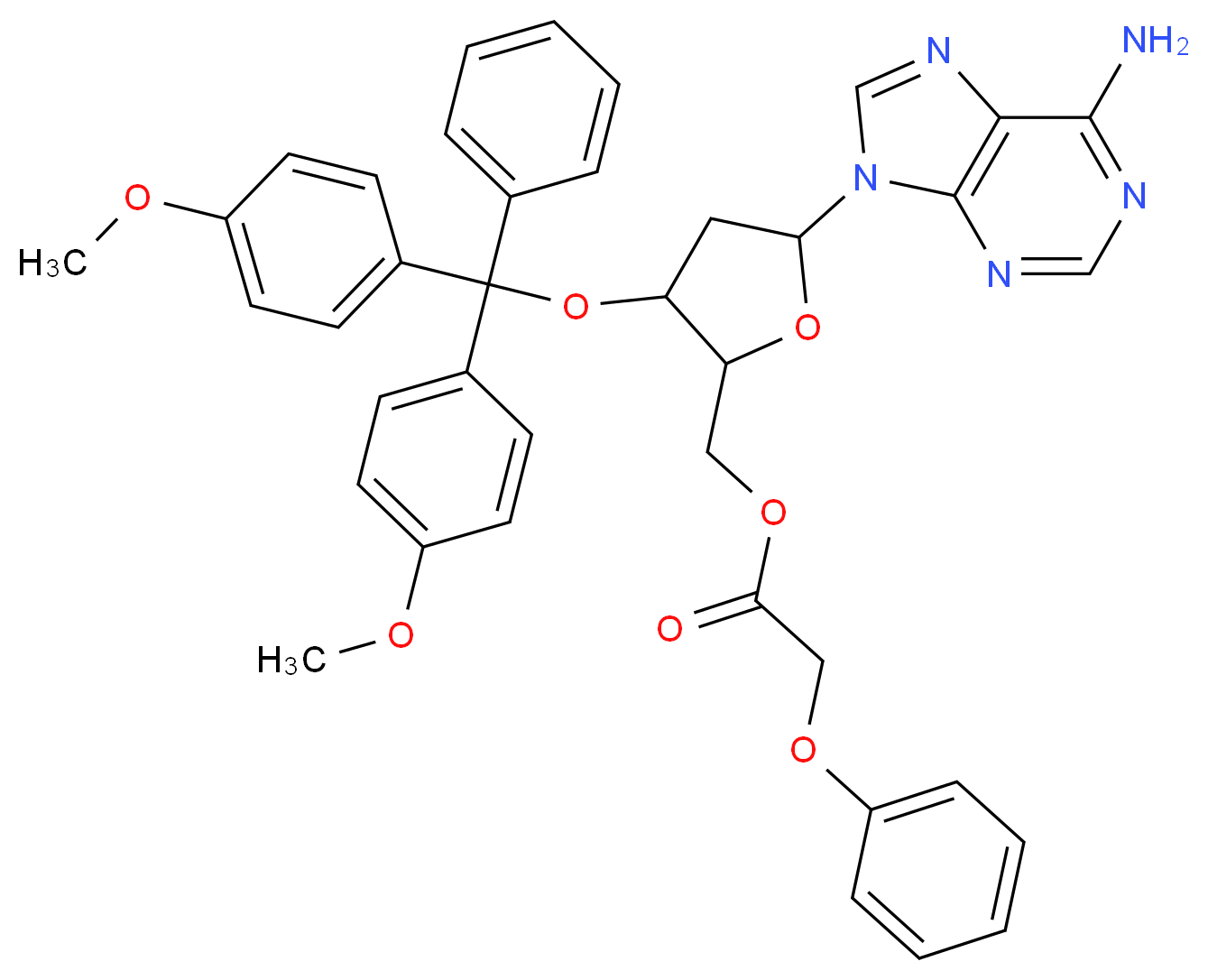 N6-Phenoxyacetyl-5′-O-(4,4′-dimethoxytrityl)-2′-deoxyadenosine_分子结构_CAS_115388-94-8)