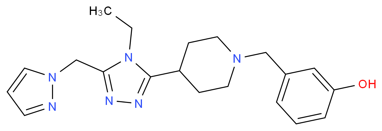 3-({4-[4-ethyl-5-(1H-pyrazol-1-ylmethyl)-4H-1,2,4-triazol-3-yl]piperidin-1-yl}methyl)phenol_分子结构_CAS_)