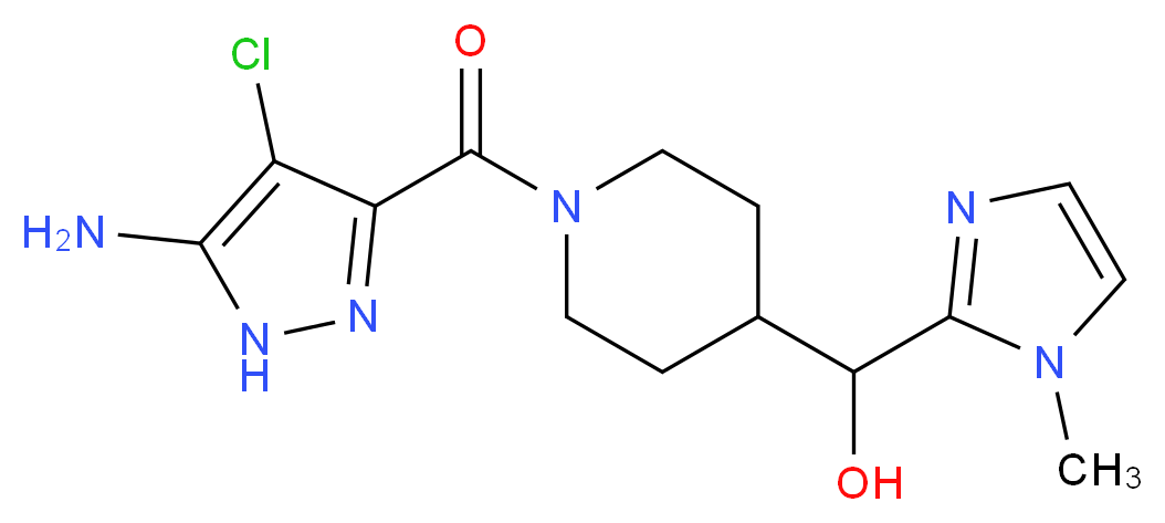 {1-[(5-amino-4-chloro-1H-pyrazol-3-yl)carbonyl]piperidin-4-yl}(1-methyl-1H-imidazol-2-yl)methanol_分子结构_CAS_)
