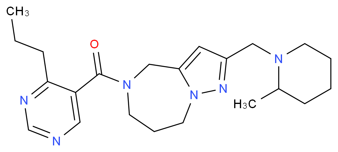 2-[(2-methyl-1-piperidinyl)methyl]-5-[(4-propyl-5-pyrimidinyl)carbonyl]-5,6,7,8-tetrahydro-4H-pyrazolo[1,5-a][1,4]diazepine_分子结构_CAS_)