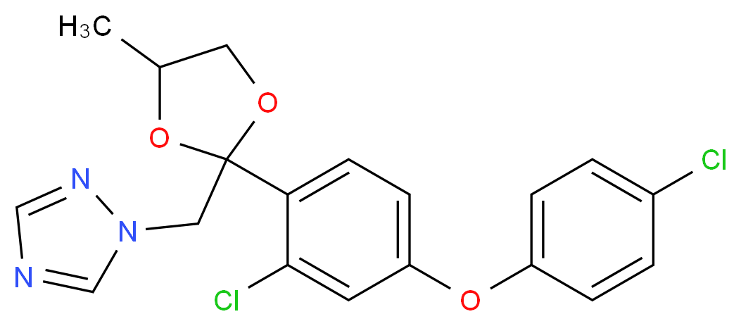 1-((2-(2-chloro-4-(4-chlorophenoxy)phenyl)-4-methyl-1,3-dioxolan-2-yl)methyl)-1h-1,2,4-triazole_分子结构_CAS_119446-68-3)