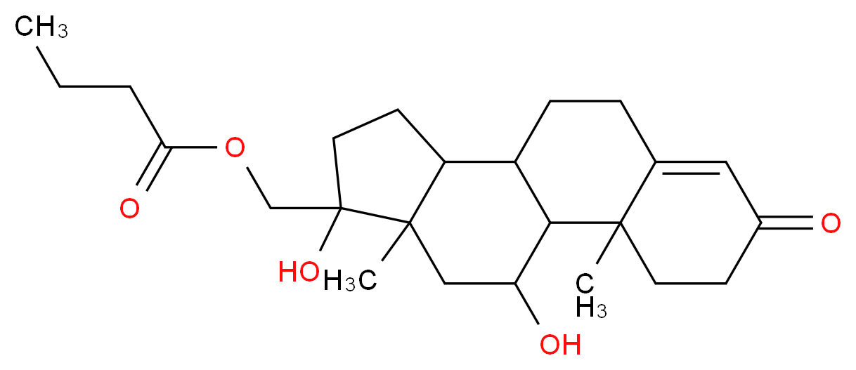 {14,17-dihydroxy-2,15-dimethyl-5-oxotetracyclo[8.7.0.0<sup>2</sup>,<sup>7</sup>.0<sup>1</sup><sup>1</sup>,<sup>1</sup><sup>5</sup>]heptadec-6-en-14-yl}methyl butanoate_分子结构_CAS_6677-99-2