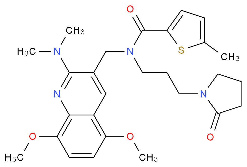 N-{[2-(dimethylamino)-5,8-dimethoxy-3-quinolinyl]methyl}-5-methyl-N-[3-(2-oxo-1-pyrrolidinyl)propyl]-2-thiophenecarboxamide_分子结构_CAS_)