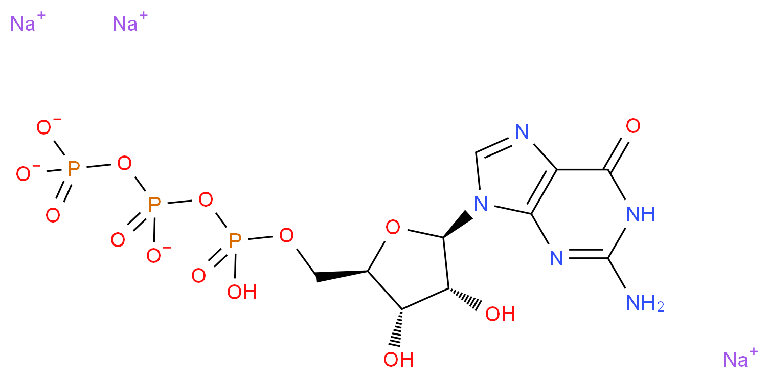 trisodium {[(2R,3S,4R,5R)-5-(2-amino-6-oxo-6,9-dihydro-1H-purin-9-yl)-3,4-dihydroxyoxolan-2-yl]methoxy}(hydroxy)phosphoryl (phosphonatooxy)phosphonate_分子结构_CAS_36051-31-7