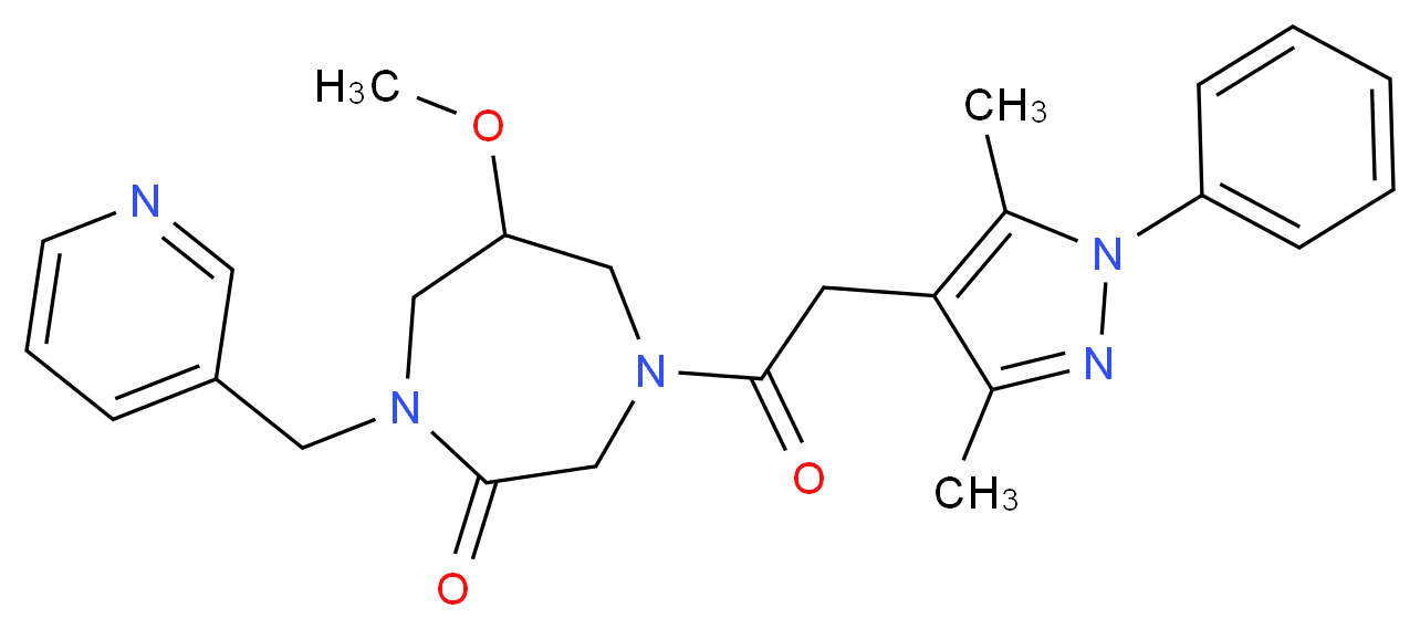 4-[(3,5-dimethyl-1-phenyl-1H-pyrazol-4-yl)acetyl]-6-methoxy-1-(3-pyridinylmethyl)-1,4-diazepan-2-one_分子结构_CAS_)