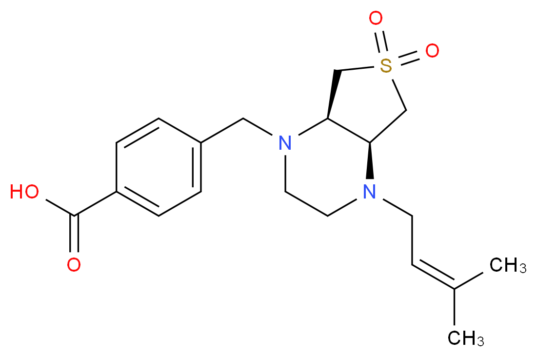 4-{[(4aS*,7aR*)-4-(3-methyl-2-buten-1-yl)-6,6-dioxidohexahydrothieno[3,4-b]pyrazin-1(2H)-yl]methyl}benzoic acid_分子结构_CAS_)