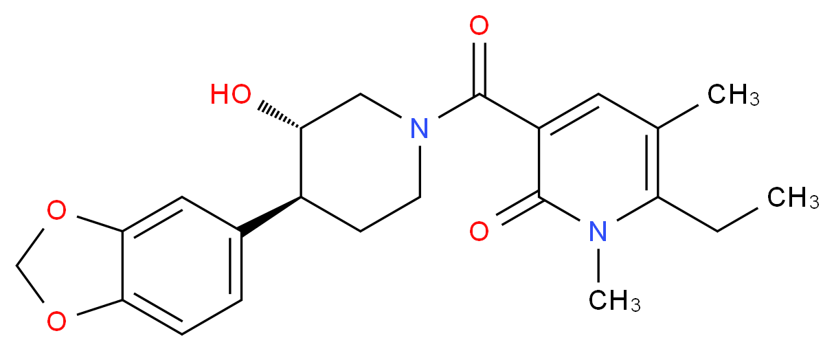 3-{[(3S*,4S*)-4-(1,3-benzodioxol-5-yl)-3-hydroxypiperidin-1-yl]carbonyl}-6-ethyl-1,5-dimethylpyridin-2(1H)-one_分子结构_CAS_)