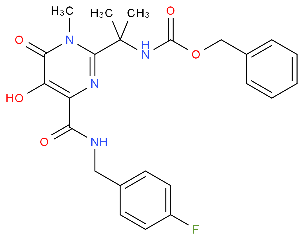 benzyl N-[2-(4-{[(4-fluorophenyl)methyl]carbamoyl}-5-hydroxy-1-methyl-6-oxo-1,6-dihydropyrimidin-2-yl)propan-2-yl]carbamate_分子结构_CAS_518048-02-7