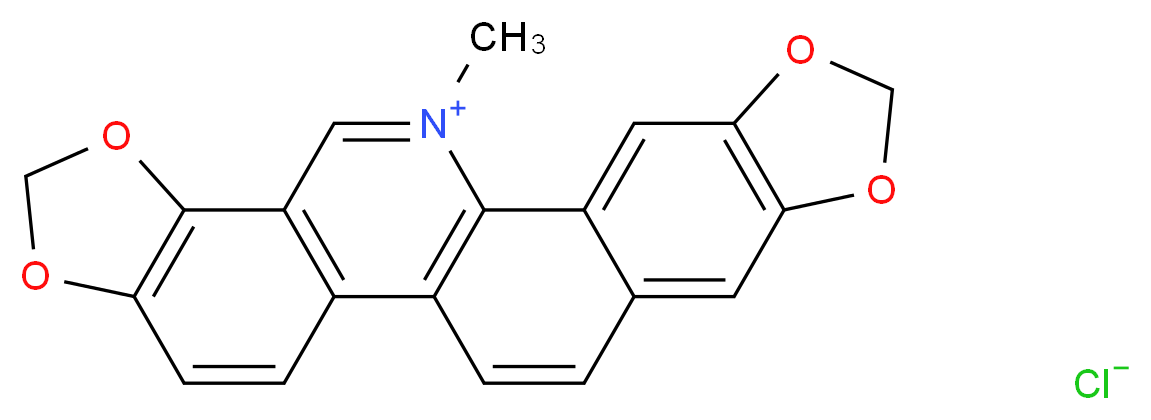 24-methyl-5,7,18,20-tetraoxa-24-azahexacyclo[11.11.0.0<sup>2</sup>,<sup>1</sup><sup>0</sup>.0<sup>4</sup>,<sup>8</sup>.0<sup>1</sup><sup>4</sup>,<sup>2</sup><sup>2</sup>.0<sup>1</sup><sup>7</sup>,<sup>2</sup><sup>1</sup>]tetracosa-1(13),2,4(8),9,11,14(22),15,17(21),23-nonaen-24-ium chloride_分子结构_CAS_5578-73-4