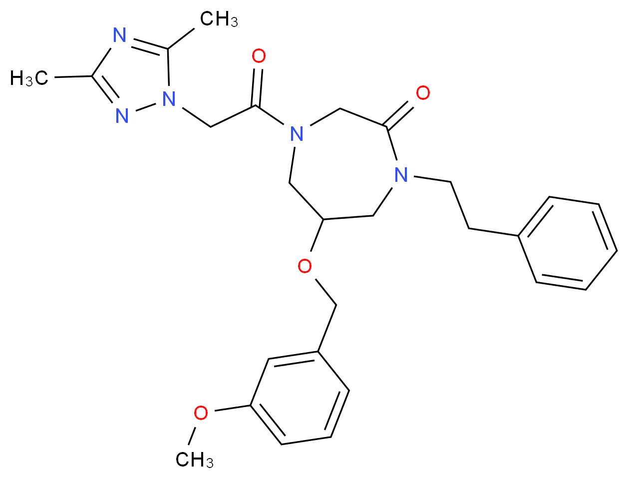 4-[(3,5-dimethyl-1H-1,2,4-triazol-1-yl)acetyl]-6-[(3-methoxybenzyl)oxy]-1-(2-phenylethyl)-1,4-diazepan-2-one_分子结构_CAS_)