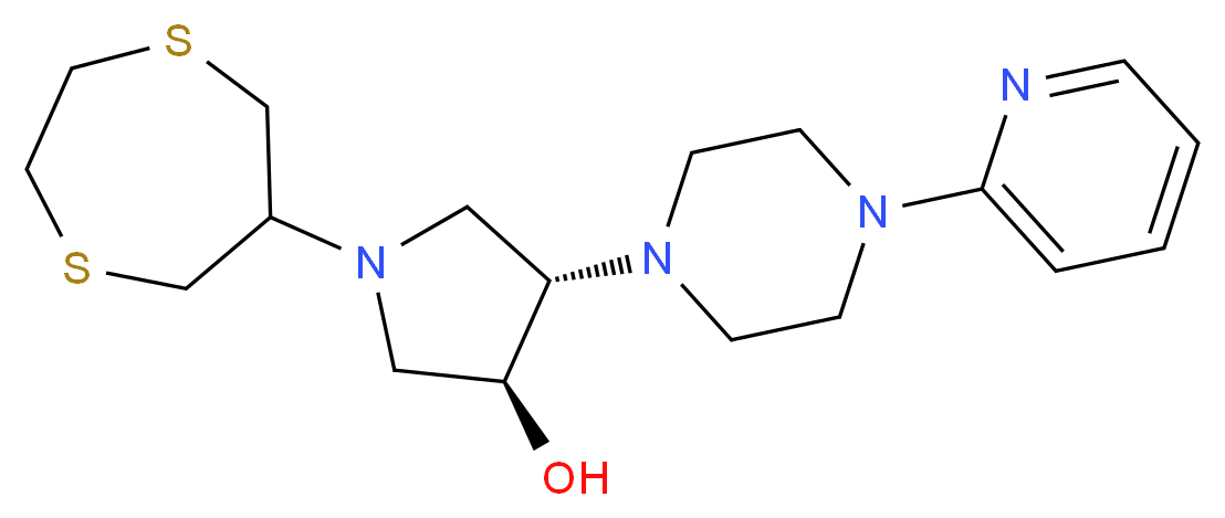 (3S*,4S*)-1-(1,4-dithiepan-6-yl)-4-[4-(2-pyridinyl)-1-piperazinyl]-3-pyrrolidinol_分子结构_CAS_)