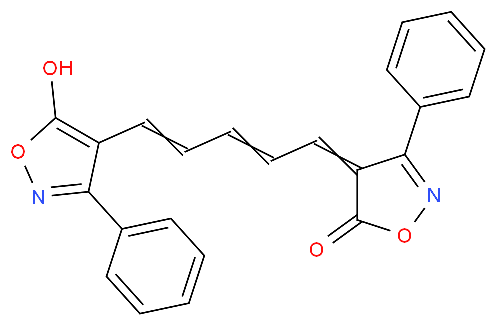 4-[5-(5-hydroxy-3-phenyl-1,2-oxazol-4-yl)penta-2,4-dien-1-ylidene]-3-phenyl-4,5-dihydro-1,2-oxazol-5-one_分子结构_CAS_61389-30-8