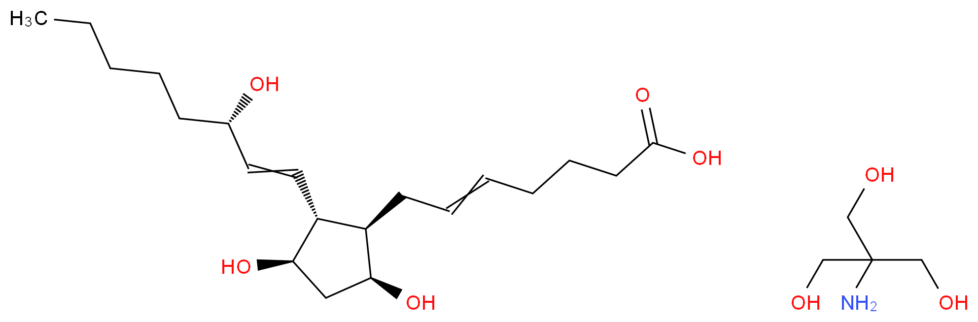 2-amino-2-(hydroxymethyl)propane-1,3-diol; 7-[(1R,2R,3R,5S)-3,5-dihydroxy-2-[(3S)-3-hydroxyoct-1-en-1-yl]cyclopentyl]hept-5-enoic acid_分子结构_CAS_38562-01-5