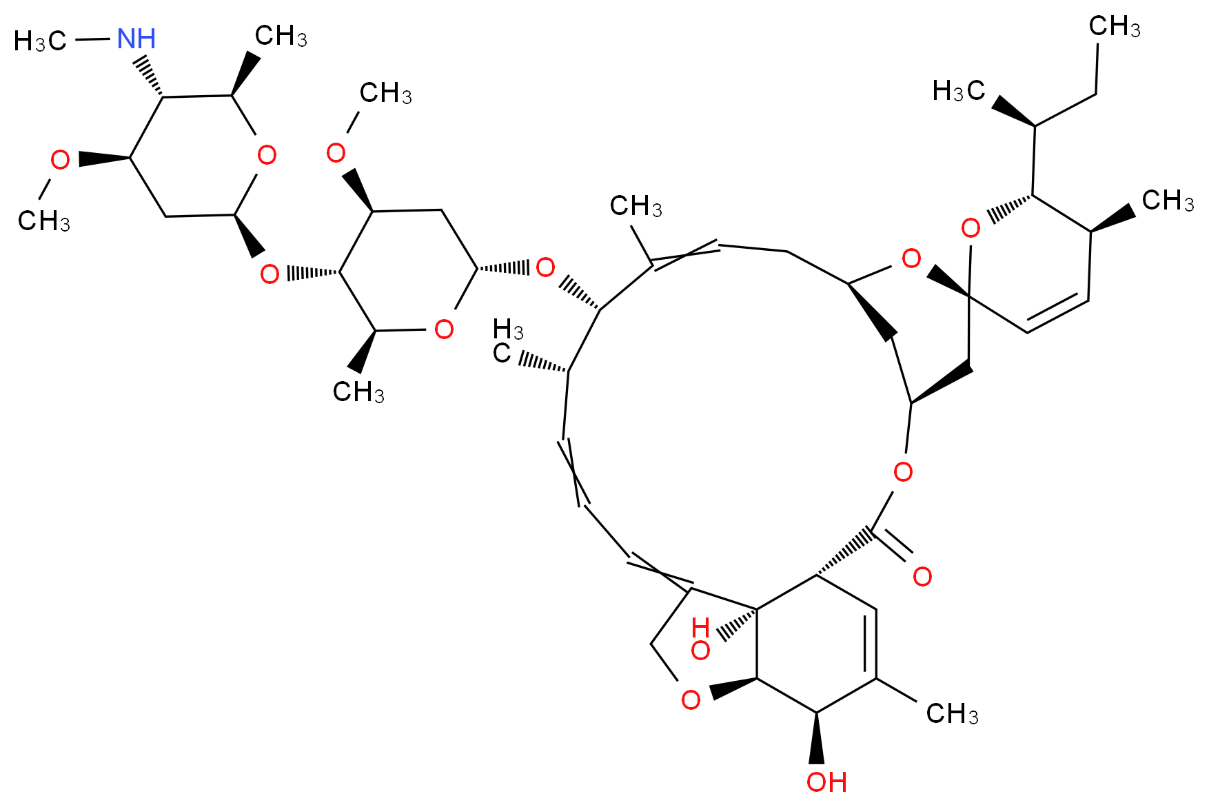 (1'R,2S,4'S,5S,6R,8'R,12'S,13'S,20'R,21'R,24'S)-6-[(2S)-butan-2-yl]-21',24'-dihydroxy-12'-{[(2R,4S,5S,6S)-4-methoxy-5-{[(2S,4R,5R,6R)-4-methoxy-6-methyl-5-(methylamino)oxan-2-yl]oxy}-6-methyloxan-2-yl]oxy}-5,11',13',22'-tetramethyl-5,6-dihydro-3',7',19'-trioxaspiro[pyran-2,6'-tetracyclo[15.6.1.1<sup>4</sup>,<sup>8</sup>.0<sup>2</sup><sup>0</sup>,<sup>2</sup><sup>4</sup>]pentacosane]-10',14',16',22'-tetraen-2'-one_分子结构_CAS_119791-41-2