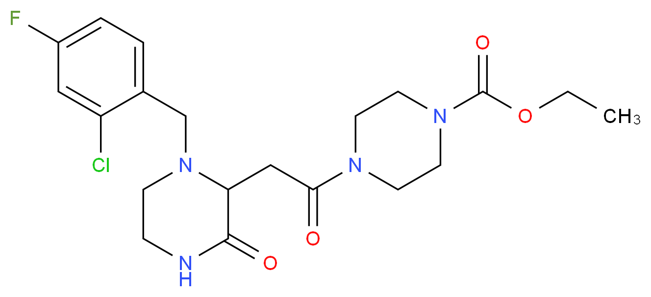 ethyl 4-{[1-(2-chloro-4-fluorobenzyl)-3-oxo-2-piperazinyl]acetyl}-1-piperazinecarboxylate_分子结构_CAS_)
