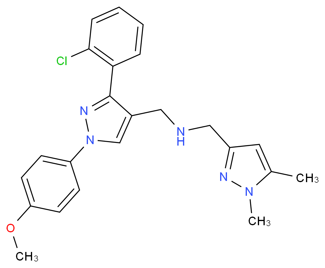1-[3-(2-chlorophenyl)-1-(4-methoxyphenyl)-1H-pyrazol-4-yl]-N-[(1,5-dimethyl-1H-pyrazol-3-yl)methyl]methanamine_分子结构_CAS_)