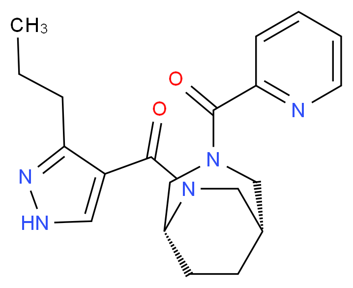 (1S*,5R*)-6-[(3-propyl-1H-pyrazol-4-yl)carbonyl]-3-(pyridin-2-ylcarbonyl)-3,6-diazabicyclo[3.2.2]nonane_分子结构_CAS_)