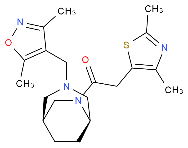 (1S*,5R*)-3-[(3,5-dimethylisoxazol-4-yl)methyl]-6-[(2,4-dimethyl-1,3-thiazol-5-yl)acetyl]-3,6-diazabicyclo[3.2.2]nonane_分子结构_CAS_)