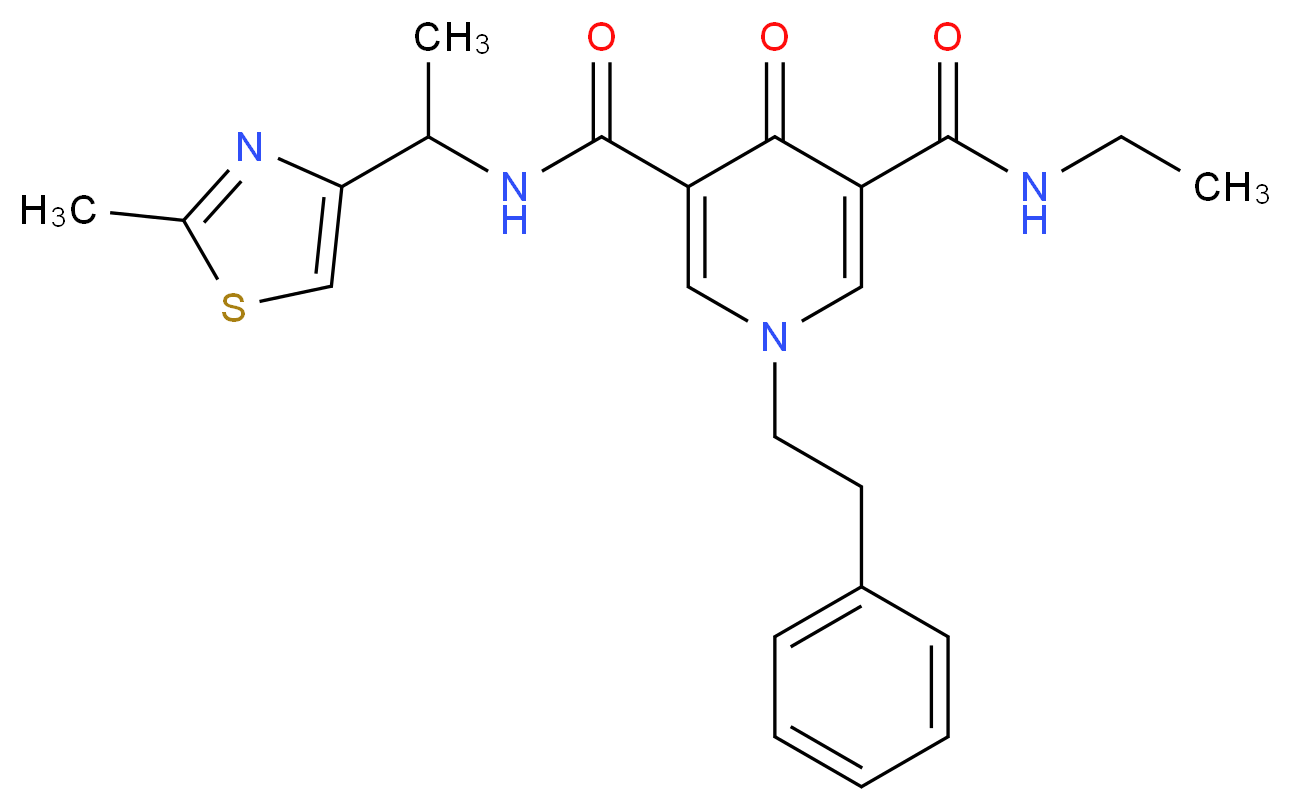 N-ethyl-N'-[1-(2-methyl-1,3-thiazol-4-yl)ethyl]-4-oxo-1-(2-phenylethyl)-1,4-dihydro-3,5-pyridinedicarboxamide_分子结构_CAS_)
