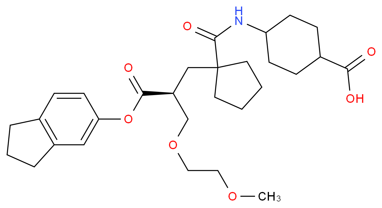 4-{1-[(2S)-3-(2,3-dihydro-1H-inden-5-yloxy)-2-[(2-methoxyethoxy)methyl]-3-oxopropyl]cyclopentaneamido}cyclohexane-1-carboxylic acid_分子结构_CAS_118785-03-8