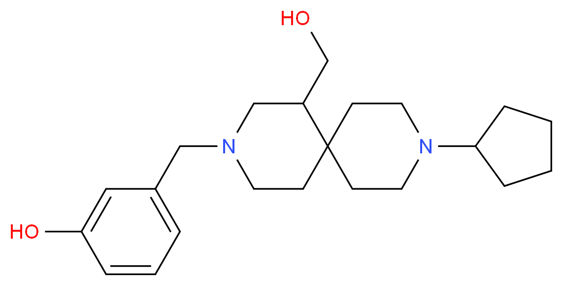 3-{[9-cyclopentyl-1-(hydroxymethyl)-3,9-diazaspiro[5.5]undec-3-yl]methyl}phenol_分子结构_CAS_)