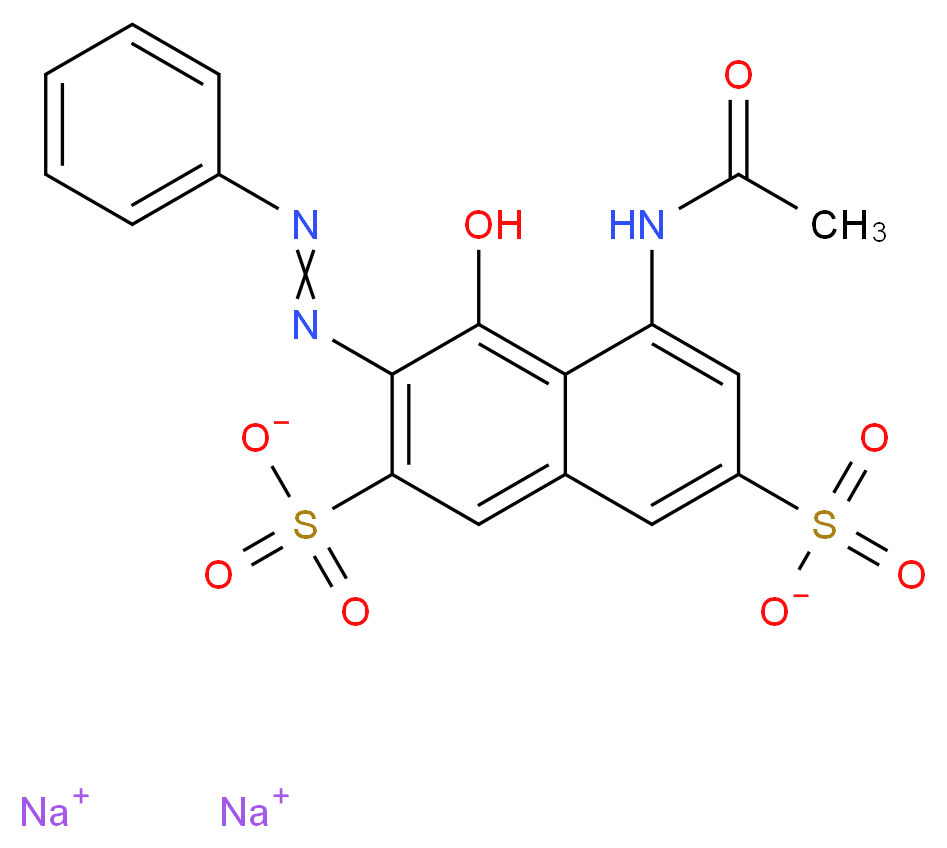 disodium 5-acetylamino-4-hydroxy-3-(phenylazo)Naphthalene-2,7-disulphonate_分子结构_CAS_3734-67-6)