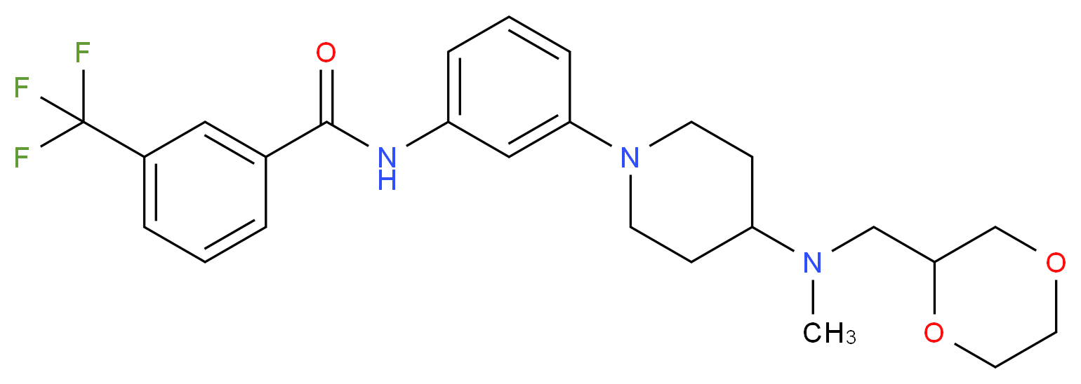 N-(3-{4-[(1,4-dioxan-2-ylmethyl)(methyl)amino]-1-piperidinyl}phenyl)-3-(trifluoromethyl)benzamide_分子结构_CAS_)