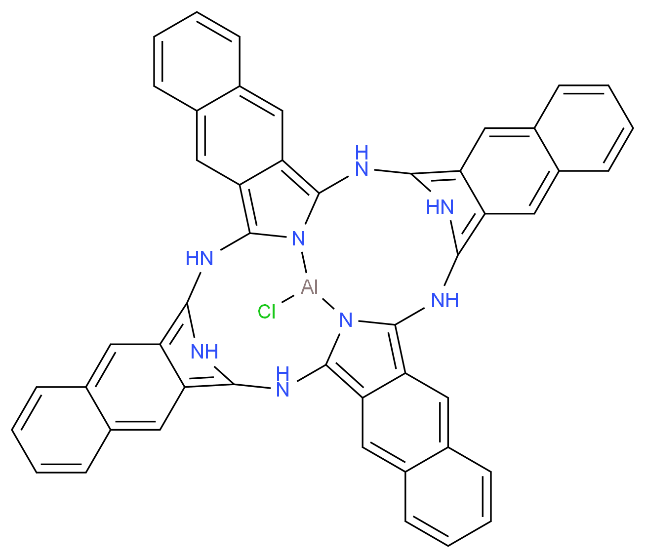 54-chloro-13,26,39,52,53,55,56,57-octaaza-54-aluminatetradecacyclo[25.25.3.1<sup>1</sup><sup>4</sup>,<sup>2</sup><sup>5</sup>.1<sup>4</sup><sup>0</sup>,<sup>5</sup><sup>1</sup>.0<sup>2</sup>,<sup>1</sup><sup>1</sup>.0<sup>4</sup>,<sup>9</sup>.0<sup>1</sup><sup>2</sup>,<sup>5</sup><sup>3</sup>.0<sup>1</sup><sup>5</sup>,<sup>2</sup><sup>4</sup>.0<sup>1</sup><sup>7</sup>,<sup>2</sup><sup>2</sup>.0<sup>2</sup><sup>8</sup>,<sup>3</sup><sup>7</sup>.0<sup>3</sup><sup>0</sup>,<sup>3</sup><sup>5</sup>.0<sup>3</sup><sup>8</sup>,<sup>5</sup><sup>5</sup>.0<sup>4</sup><sup>1</sup>,<sup>5</sup><sup>0</sup>.0<sup>4</sup><sup>3</sup>,<sup>4</sup><sup>8</sup>]heptapentaconta-1,3,5,7,9,11,14,16,18,20,22,24,27,29,31,33,35,37,40,42,44,46,48,50-tetracosaene_分子结构_CAS_33273-14-2