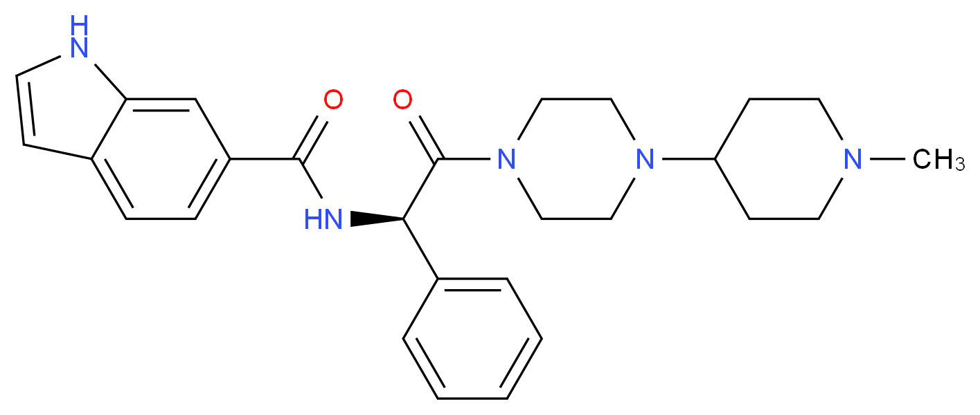 N-[(1R)-2-[4-(1-methylpiperidin-4-yl)piperazin-1-yl]-2-oxo-1-phenylethyl]-1H-indole-6-carboxamide_分子结构_CAS_313489-71-3