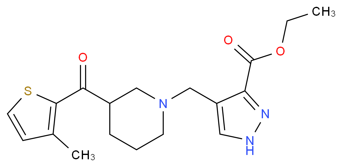ethyl 4-({3-[(3-methyl-2-thienyl)carbonyl]-1-piperidinyl}methyl)-1H-pyrazole-3-carboxylate_分子结构_CAS_)