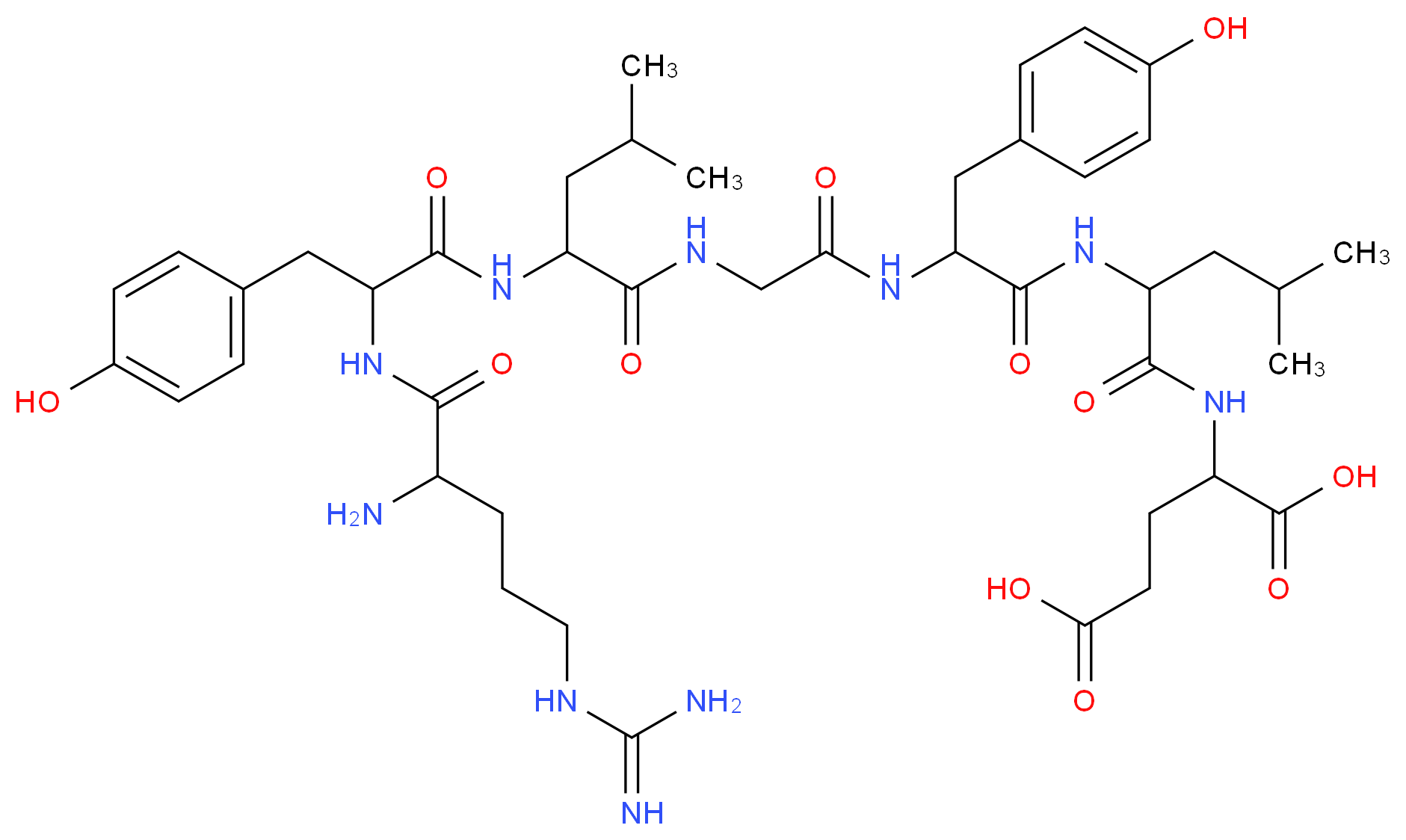 2-{2-[2-(2-{2-[2-(2-amino-5-carbamimidamidopentanamido)-3-(4-hydroxyphenyl)propanamido]-4-methylpentanamido}acetamido)-3-(4-hydroxyphenyl)propanamido]-4-methylpentanamido}pentanedioic acid_分子结构_CAS_83471-49-2