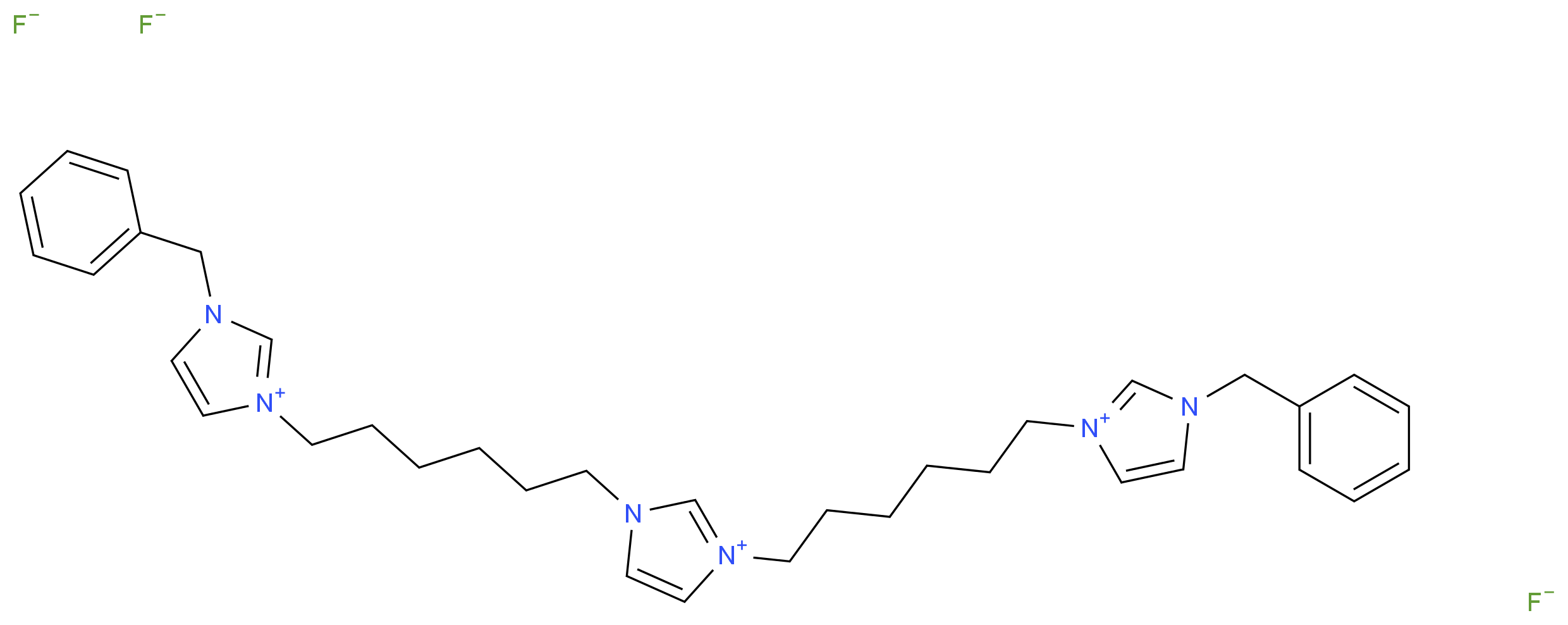 1-benzyl-3-(6-{3-[6-(1-benzyl-1H-imidazol-3-ium-3-yl)hexyl]-1H-imidazol-3-ium-1-yl}hexyl)-1H-imidazol-3-ium trifluoride_分子结构_CAS_1245190-26-4