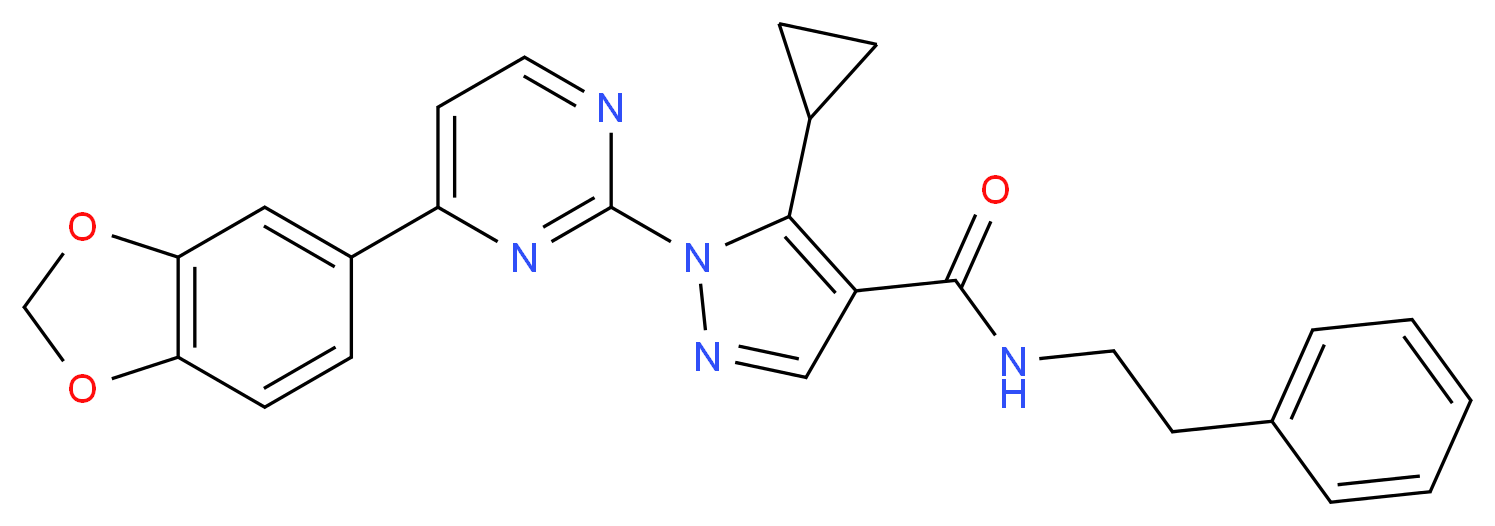 1-[4-(1,3-benzodioxol-5-yl)-2-pyrimidinyl]-5-cyclopropyl-N-(2-phenylethyl)-1H-pyrazole-4-carboxamide_分子结构_CAS_)